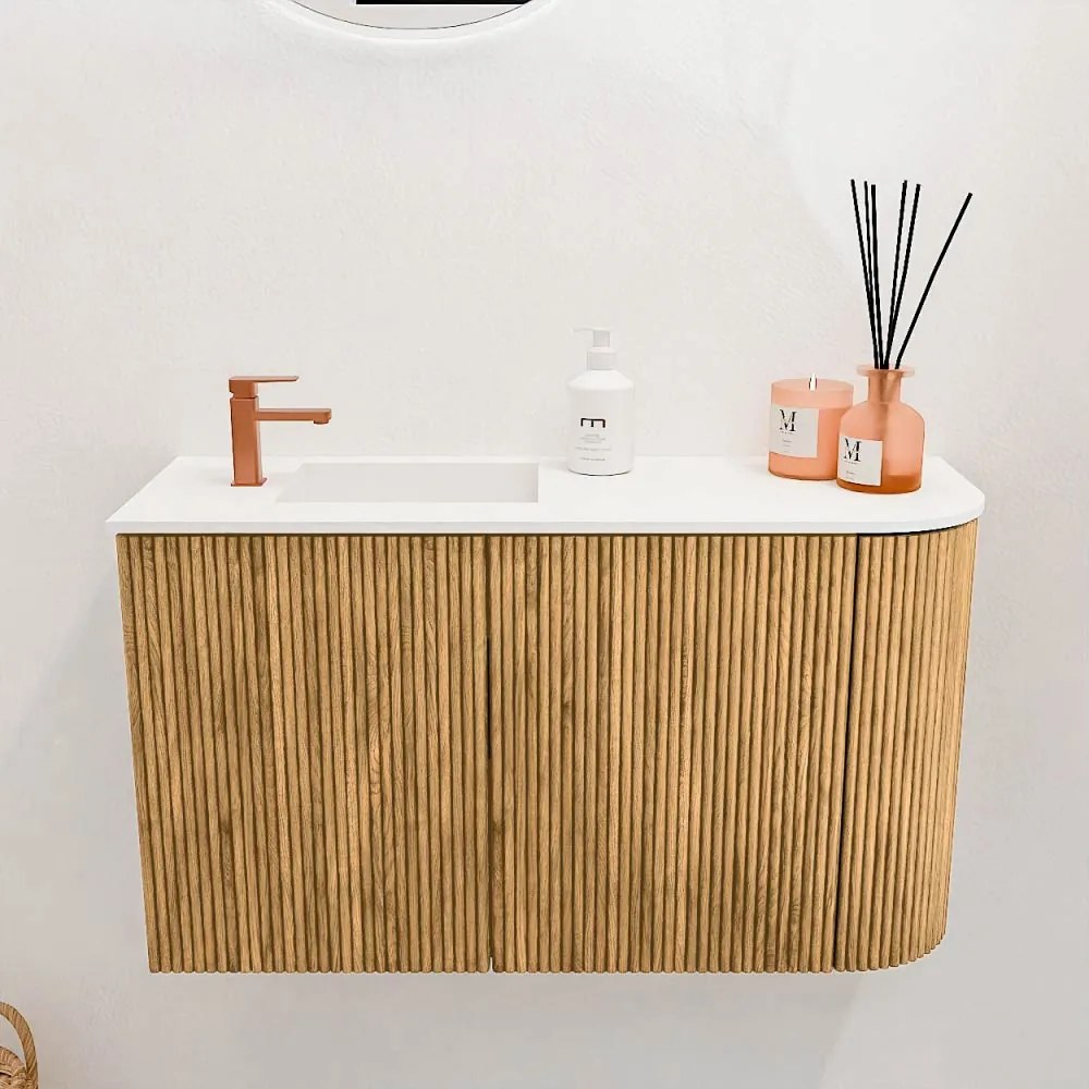 Mondiaz Joya 70cm toiletmeubel ronding rechts oak met wastafel faye links 1 kraangat talc