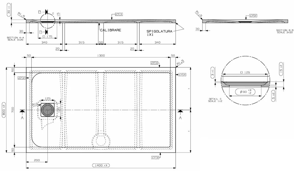 Saniclear Lino douchebak 140x80cm met stone finish donkergrijs