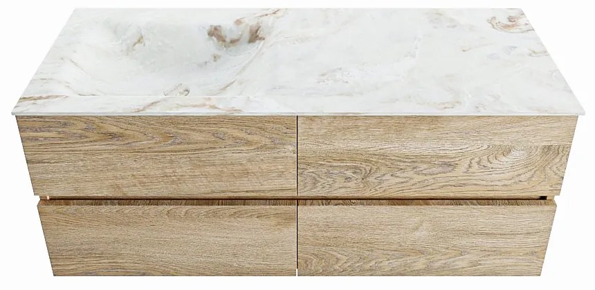 Mondiaz Vica DLux badmeubel 120cm washed oak 4 lades met wastafel frappe links zonder kraangat