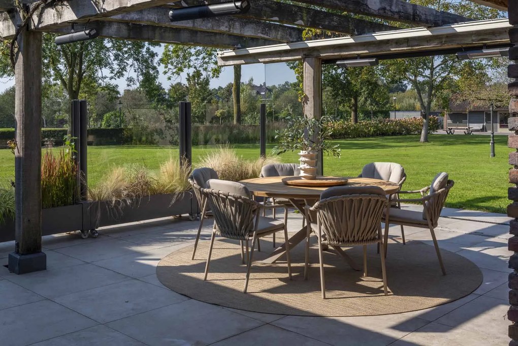 Taste by 4 Seasons Manitoba tuinset latte met Prado tuintafel latte teak blad Ø 160 cm SALE  Tuinset    taupe weerbestendig