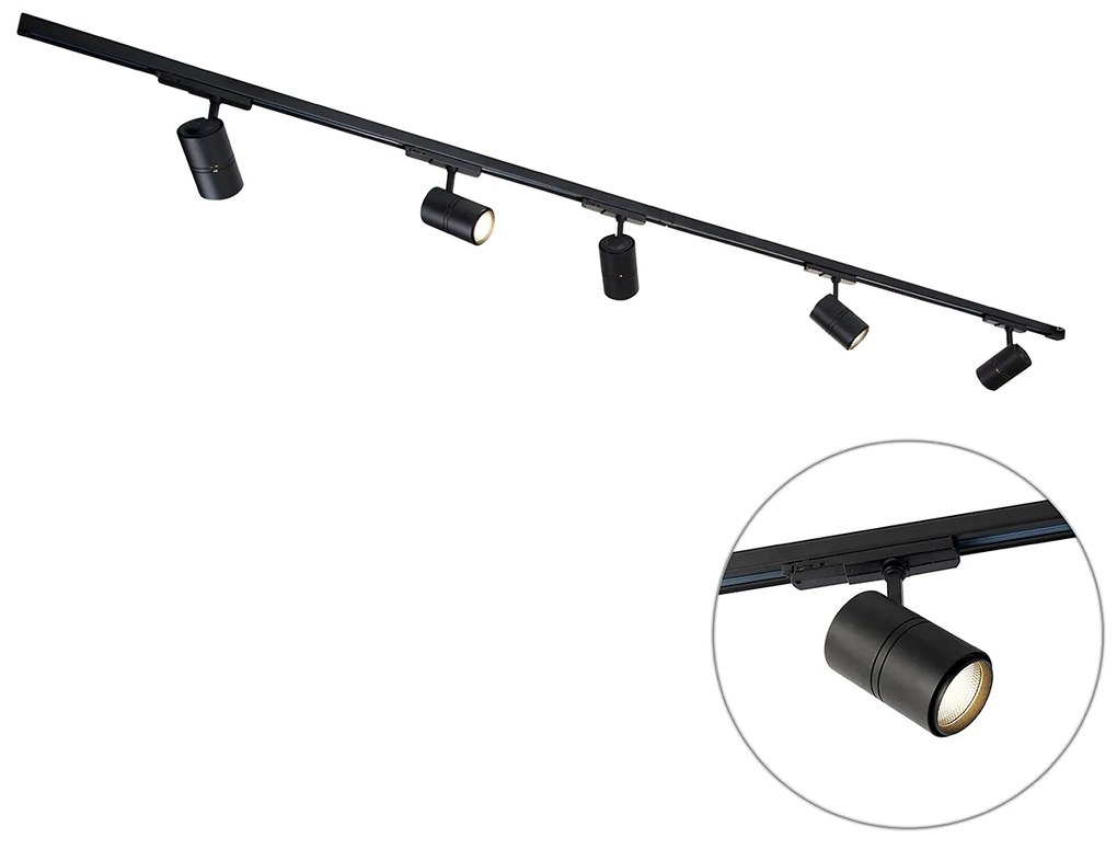 Modern 3-fase railsysteem met 5 Spot / Opbouwspot / Plafondspots zwart incl. LED links - 3-Phase Ruler Modern Binnenverlichting Lamp