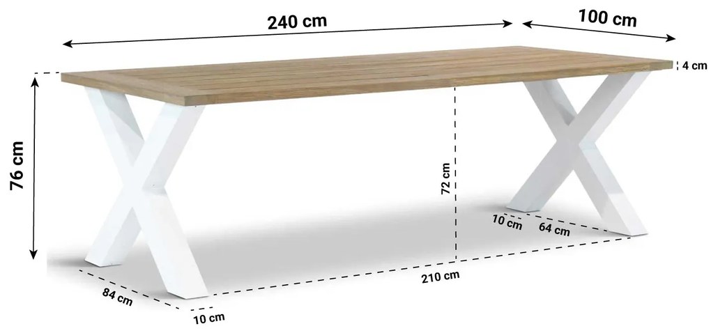 Dining Tuintafel rechthoekig 240 x 100 cm Aluminium/teak Wit Cardiff