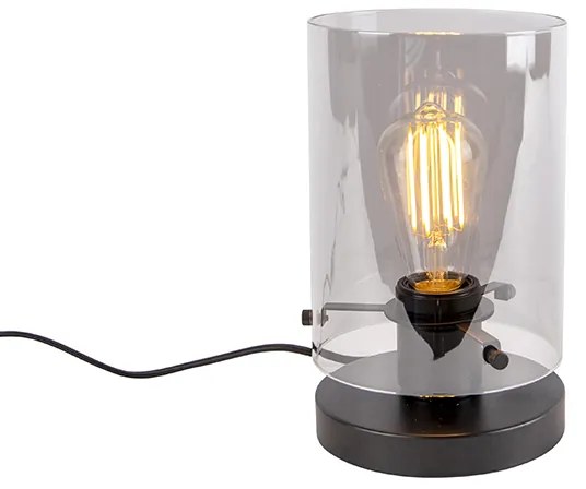 Design tafellamp zwart met smoke glas - Dome Design E27 cilinder / rond Binnenverlichting Lamp