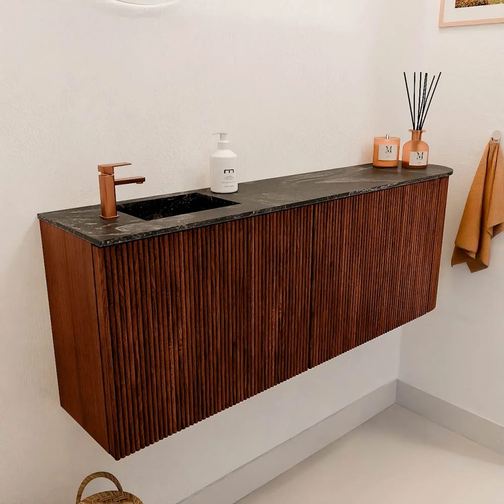 Mondiaz Joya DLux 110cm toiletmeubel ronding rechts ruby met wastafel faye links 1 kraangat lava