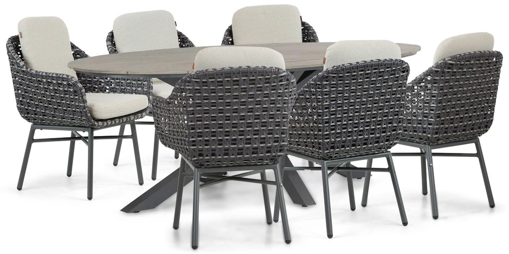 Tuinset 6 personen 220 cm Aluminium/wicker Grijs Santika Furniture Santika