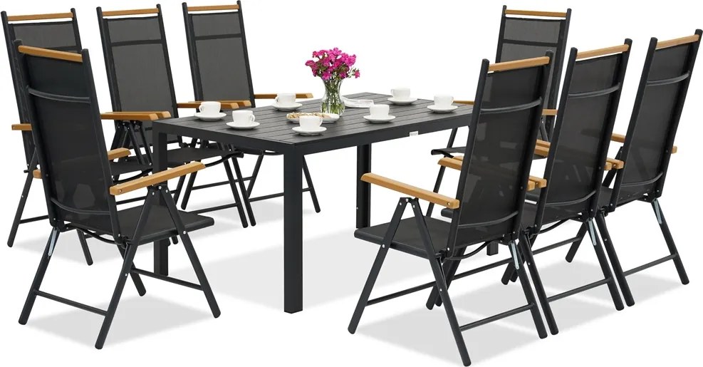 Aluminium tuinmeubelen polywood Verona Wood voor 8 personen Garden Point zwart