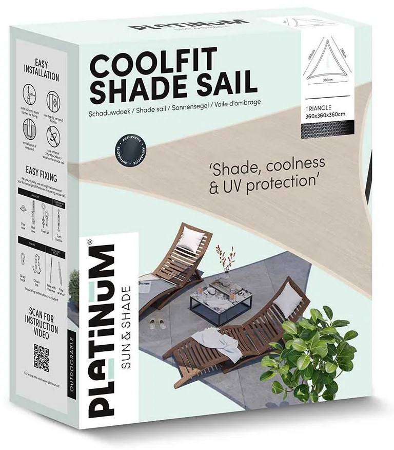 Platinum Coolfit schaduwdoek driehoek 3.6x3.6x3.6m - Antraciet