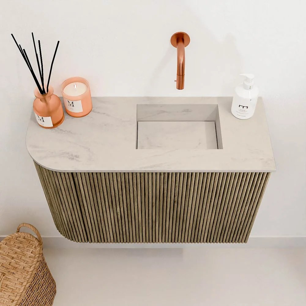 Mondiaz Joya DLux 60cm toiletmeubel ronding links dusk met wastafel faye rechts zonder kraangat opalo