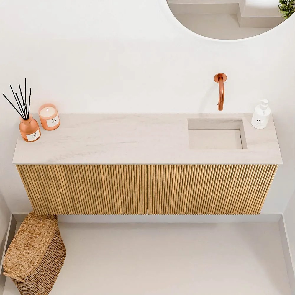 Mondiaz Joya DLux 100cm toiletmeubel oak met wastafel faye rechts zonder kraangat meli