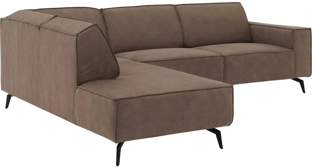 Goossens Hoekbank Hercules bruin, microvezel, 3-zits, modern design met ligelement links