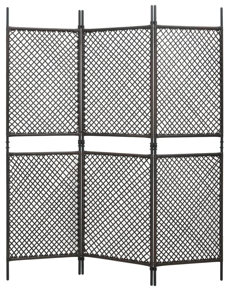 vidaXL Kamerscherm met 3 panelen 180x200 cm poly rattan bruin