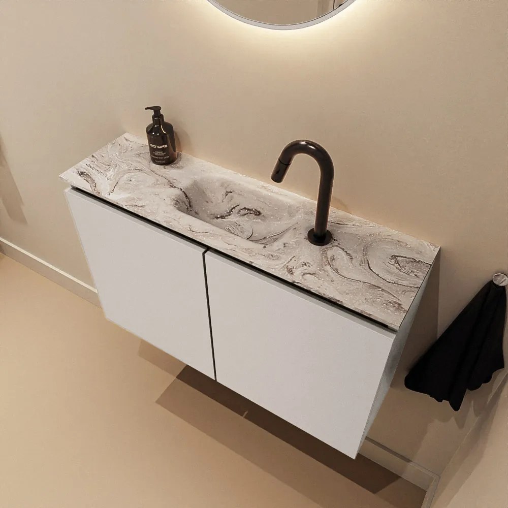 Mondiaz Ture DLux toiletmeubel 80cm linen met wastafel glace midden met kraangat