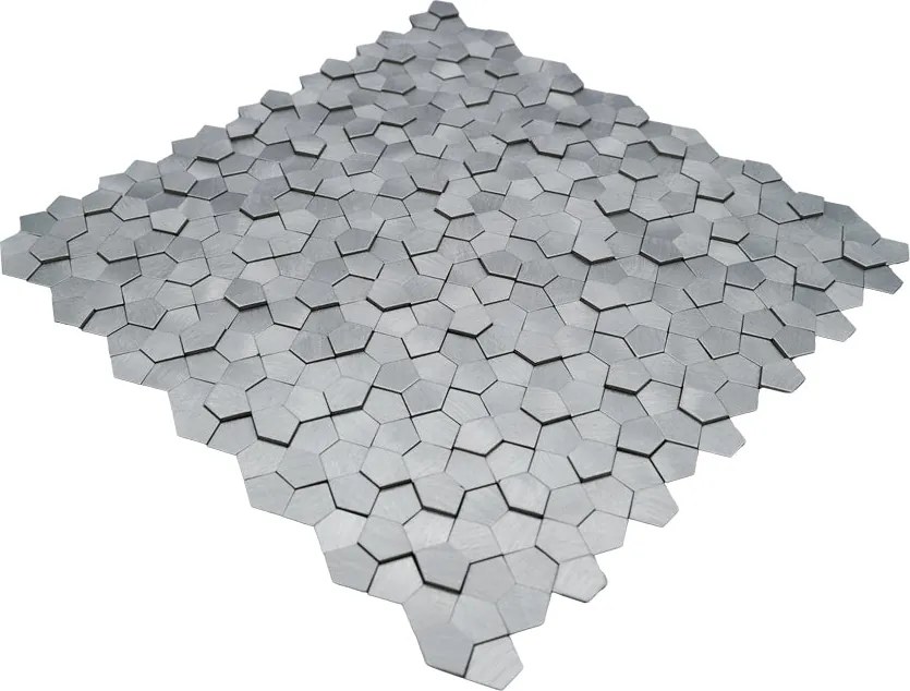 Zelfklevende Mozaïektegels Metaal | Pentagon 3D Zilver | 28,2×28,2 cm | Keuken, Bad & WC