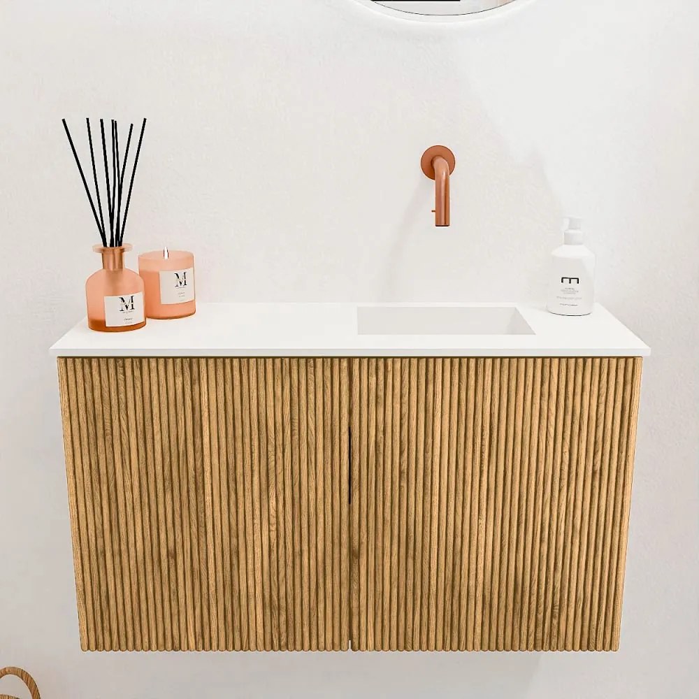 Mondiaz Joya 70cm toiletmeubel oak met wastafel faye rechts zonder kraangat talc