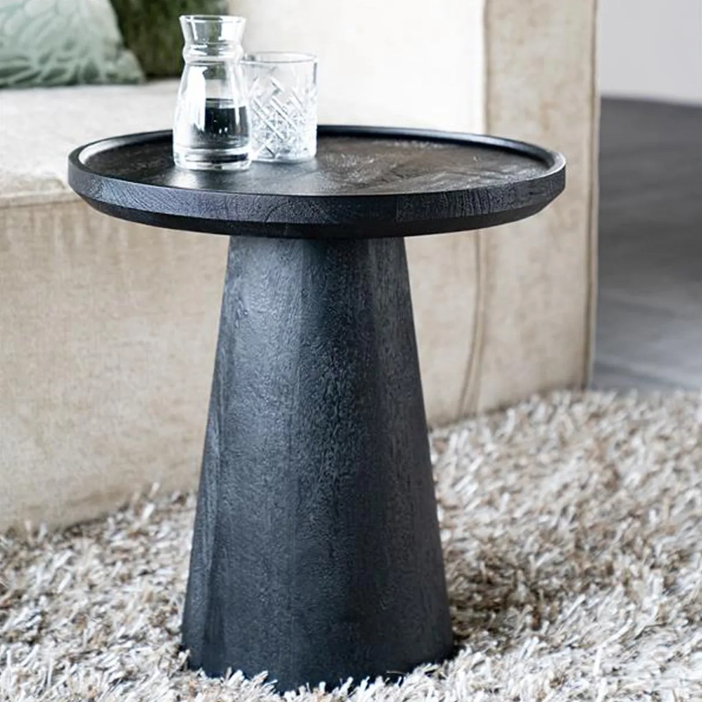 Ronde Bijzettafel Zwart Mangohout - 45 X 45cm.