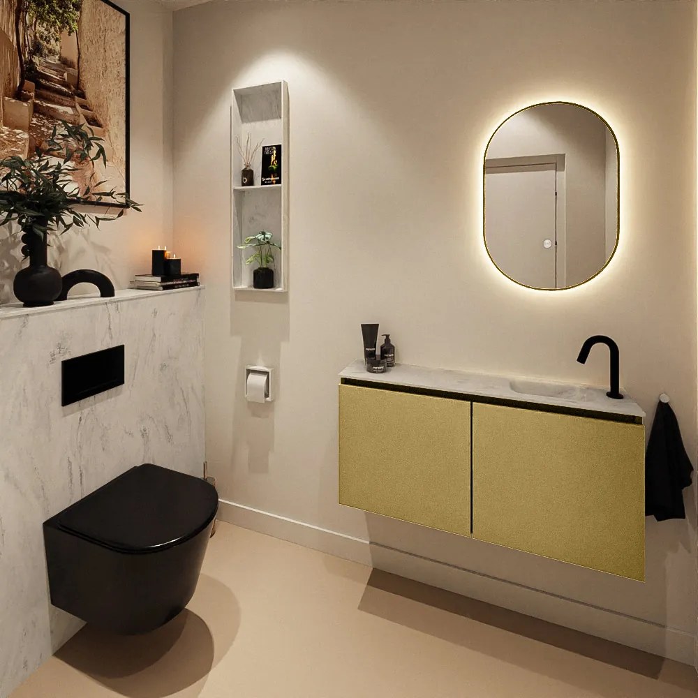 Mondiaz Ture DLux toiletmeubel 100cm oro met wastafel opalo rechts met kraangat