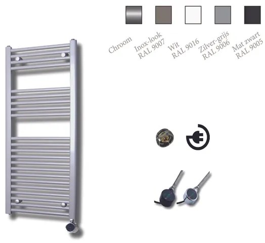 Sanicare Elektrische Design Radiator - 111.8 x 60 cm - 730 Watt - thermostaat zwart linksonder - zilver grijs HRLEZ 601118/Z