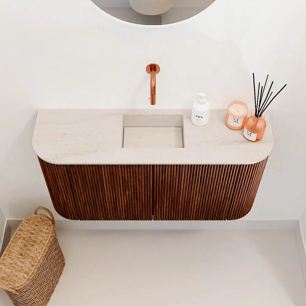 Mondiaz Joya DLux 85cm toiletmeubel ronding links/rechts ruby met wastafel faye midden zonder kraangat meli