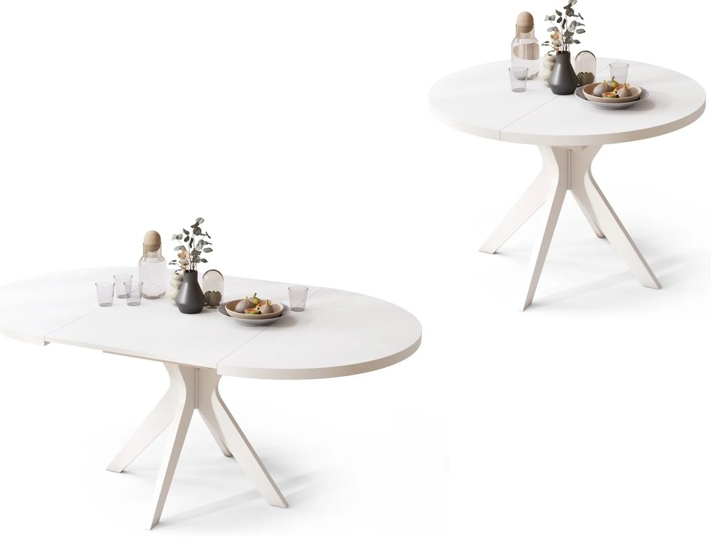 RENZO Wit - RONDE TAFEL Ø110 UITKLAPBAAR TOT 180 cm | VOOR DE KEUKEN EETKAMER WOONKAMER RETRO