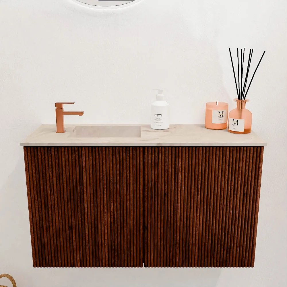 Mondiaz Joya DLux 70cm toiletmeubel ruby met wastafel faye links 1 kraangat frappe