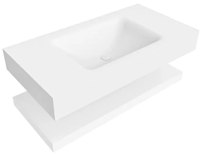 Zaro Alan badmeubel 90cm met planchet talc en vrijhangende wastafel cloud midden 1 kraangat talc