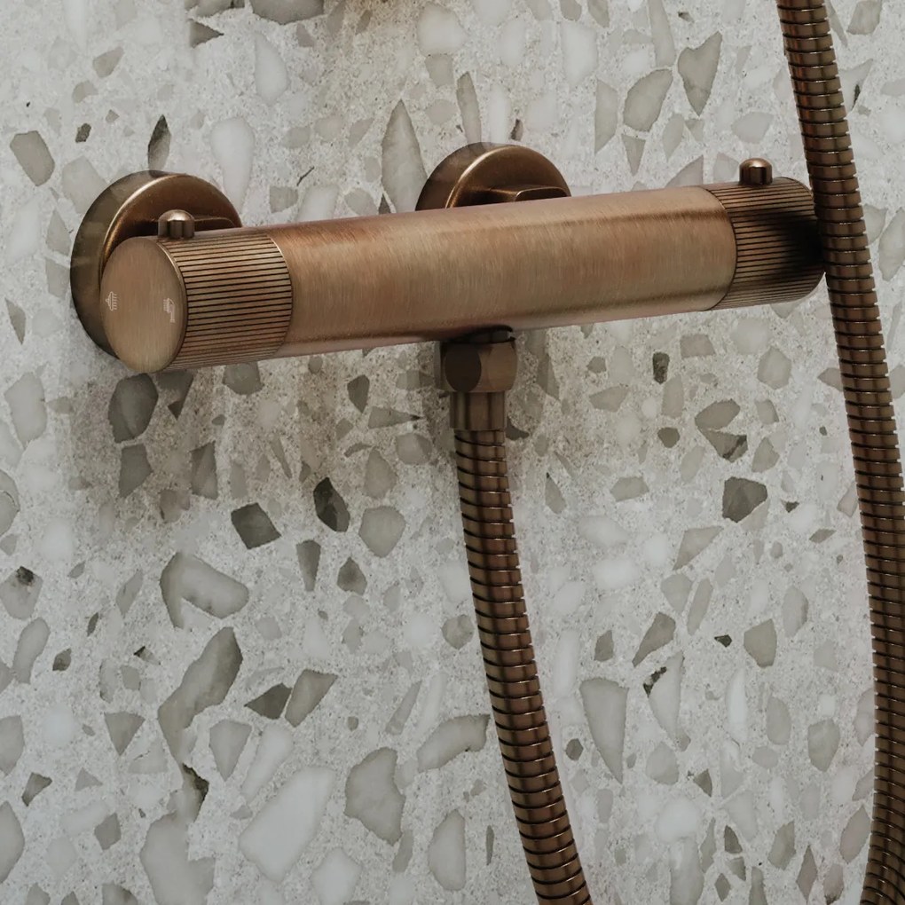 Saniclear Antique Stripes doucheset verouderd messing met thermostatische kraan, handdouche en glijstang