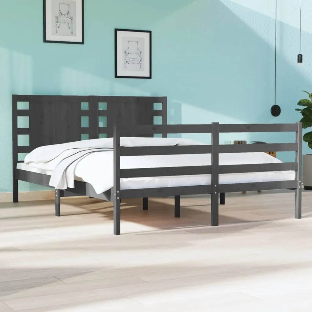 vidaXL Bedframe massief grenenhout grijs 140x200 cm