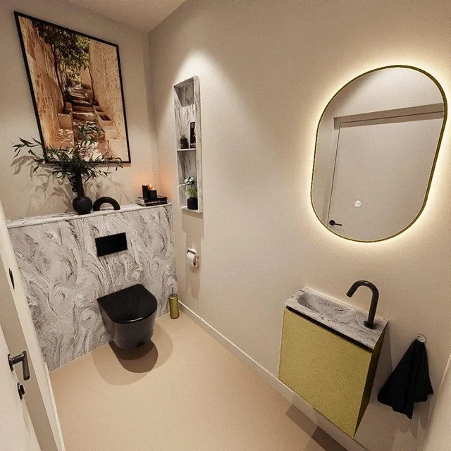 MONDIAZ TURE-DLUX 40cm toiletmeubel Oro. EDEN wastafel Glace positie links. Met 1 kraangat. TUREDX40OROL1GLA