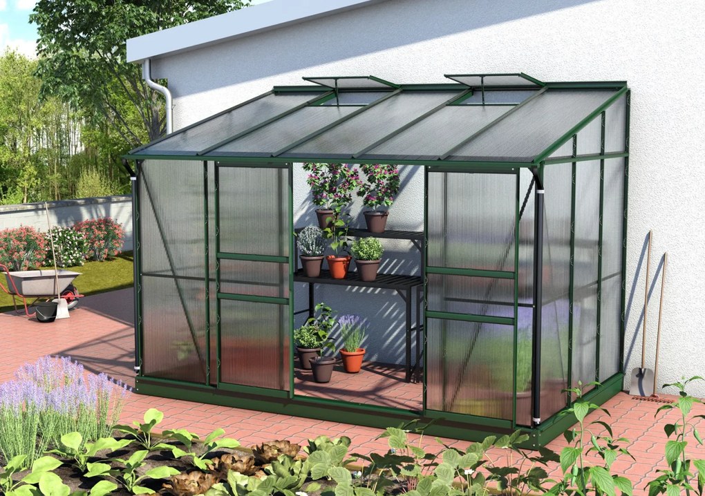 Vitavia Ida muurserre - 6,5m² - met 6 mm polycarbonaat - Donkergroen