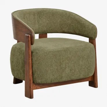 Set Van 2 Fauteuils Van Eikenhout Bekleed Met Olea Donker Eiken Bruin & Chenille Legergroen - Sklum