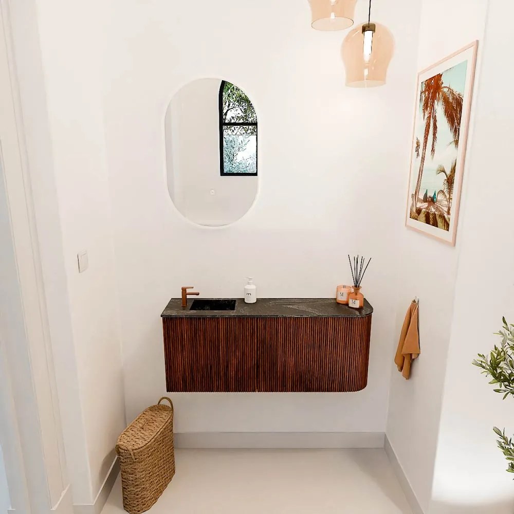 Mondiaz Joya DLux 100cm toiletmeubel ronding rechts ruby met wastafel faye links 1 kraangat lava