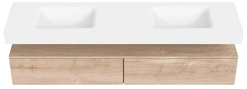 Zaro Alan badmeubel 190cm washed oak 2 lades met vrijhangende wastafel cloud dubbel 2 kraangaten talc