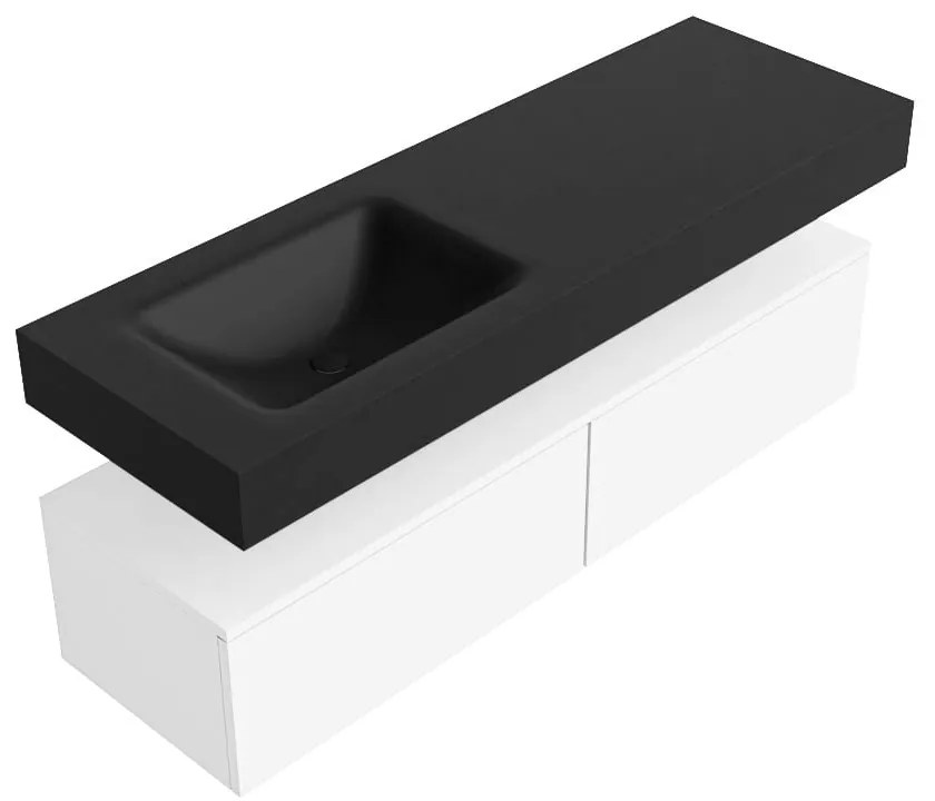 Zaro Alan badmeubel 140cm talc 2 lades met vrijhangende wastafel cloud links zonder kraangat urban