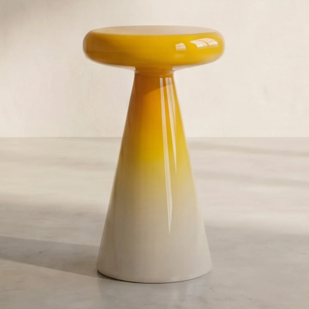 Bijzettafel Emaille Beige Geel Retro - 30 X 30cm.