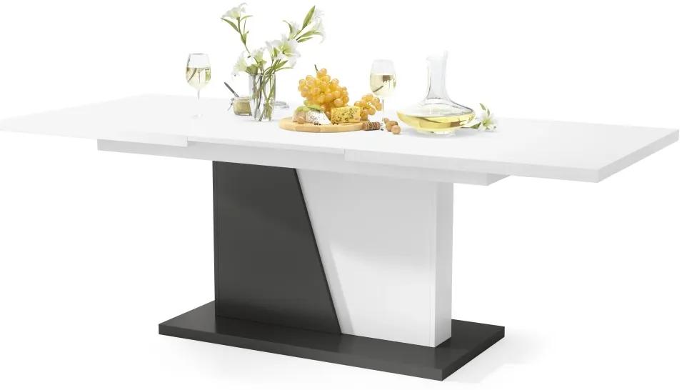 NOBLE NOIR Wit mat/Antraciet (donkergrijs) – uitschuifbare tafel tot 218 cm, voor 8, 10 personen.