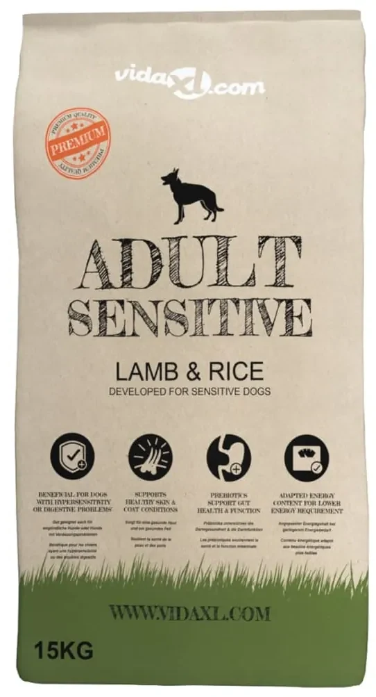 vidaXL Premium hondenvoer droog Adult Sensitive Lamb & Rice 30kg 2 st
