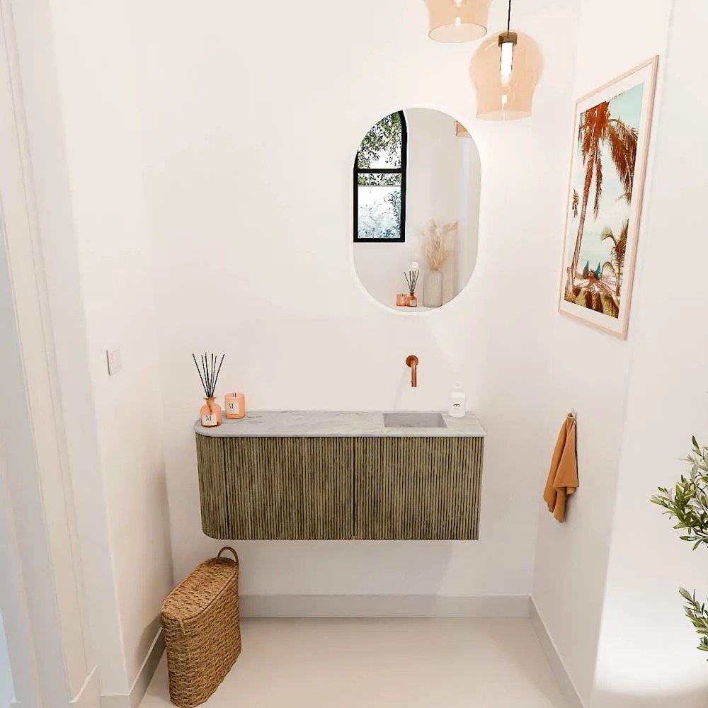 Mondiaz Joya DLux 100cm toiletmeubel ronding links dusk met wastafel faye rechts zonder kraangat glace
