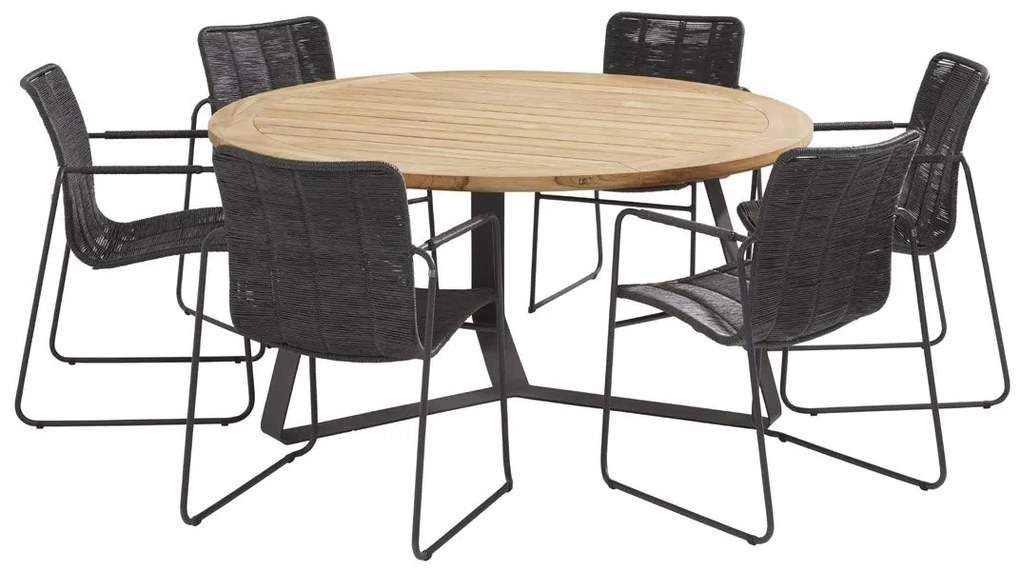 Taste by 4 Seasons Palma eetset antraciet met Basso tafel teak blad Ø 160 cm * SALE *  Tuinset    houtkleur weerbestendig