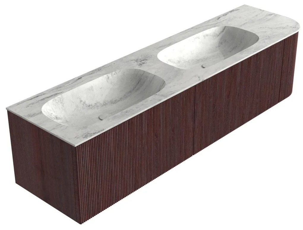 Mondiaz Kurve-dlux 175cm badmeubel ronding rechts ruby met 2 lades en 1 deur en wastafel stor small dubbel/links zonder kraangat opalo