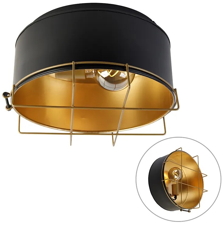 Industriële plafondlamp zwart met goud 35 cm - Barril