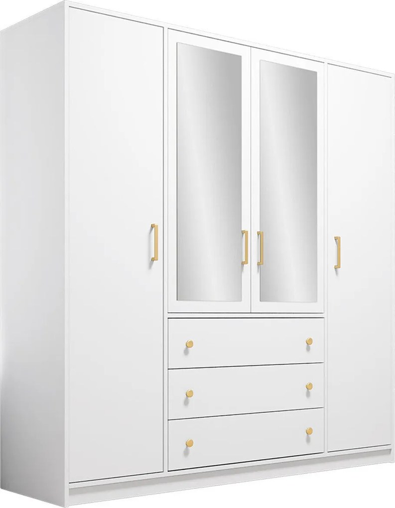 Kledingkast Musum, Wit, 200x196x58cm, 170 kg, Kledingkast deuren: Met scharnieren