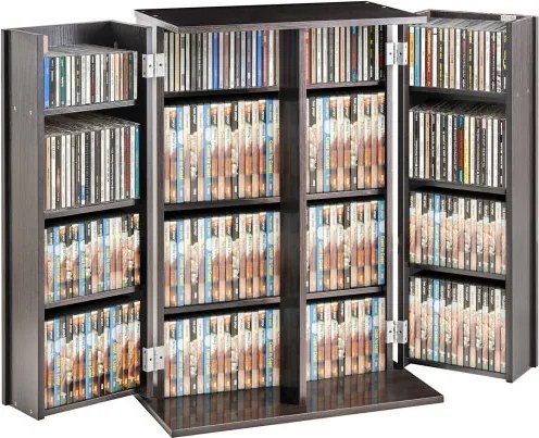 VEVOR Media-opbergkast, dvd-kast met deuren en planken, cd-opslag voor maximaal 576 cd's, verstelbare dvd-plank, beschermt en organiseert muziek, films, videogames of verzamelingen - Espresso