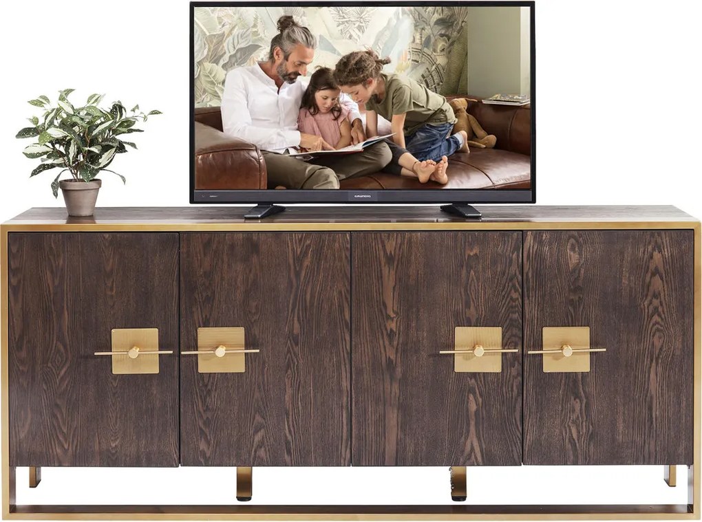 Dressoir Messing En Donker Hout - 180x40x80cm.