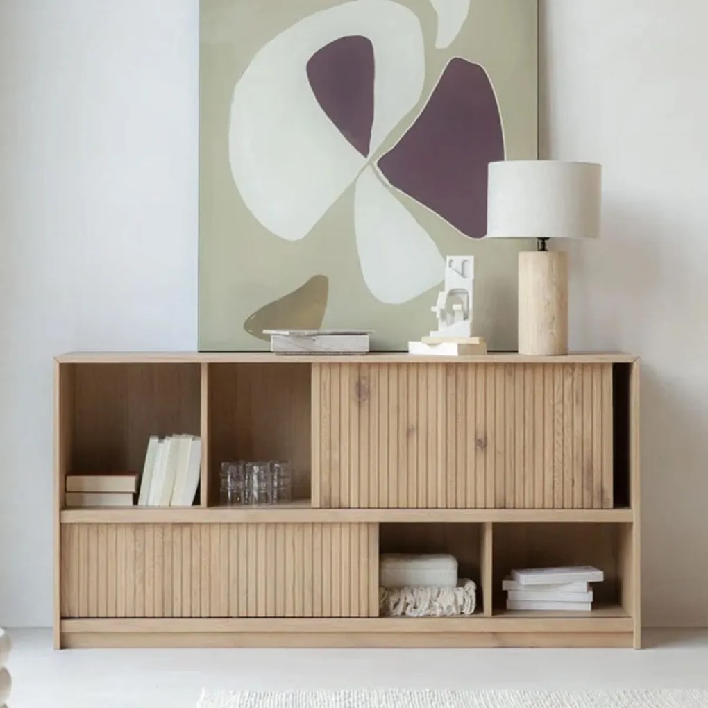 Eiken Dressoir Met Schuifdeuren Naturel - 180x42x90cm.