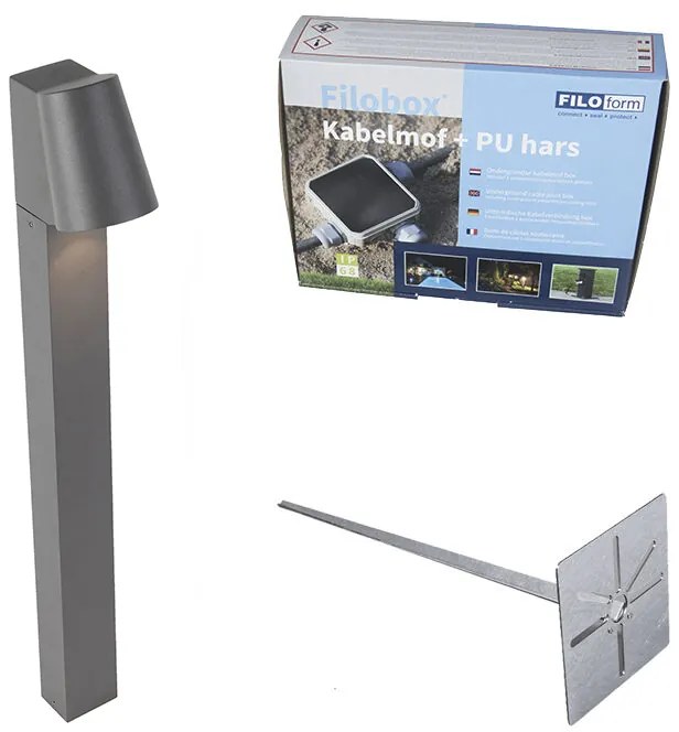 Buitenlamp donkergrijs met grondpin en kabelmof 60cm incl. LED IP44 - Uma