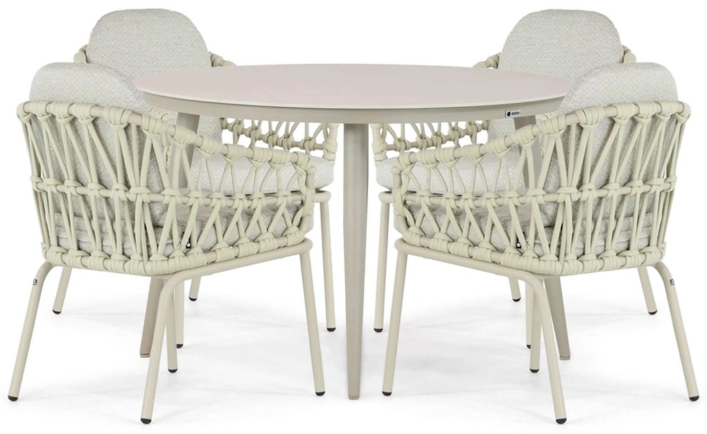Tuinset Ronde Tuintafel 4 personen 120 cm Aluminium/rope Taupe Coco Barcelona/Vienna
