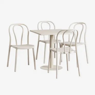Set Van Vierkante Tuintafel 70x70 Cm En 4 Tuinstoelen Mizzi Tapioca Beige - Sklum