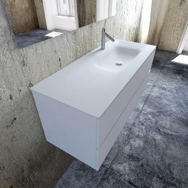 Zaro Valencia Solid Surface badmeubel 120cm mat wit 1 kraangat spoelbak rechts