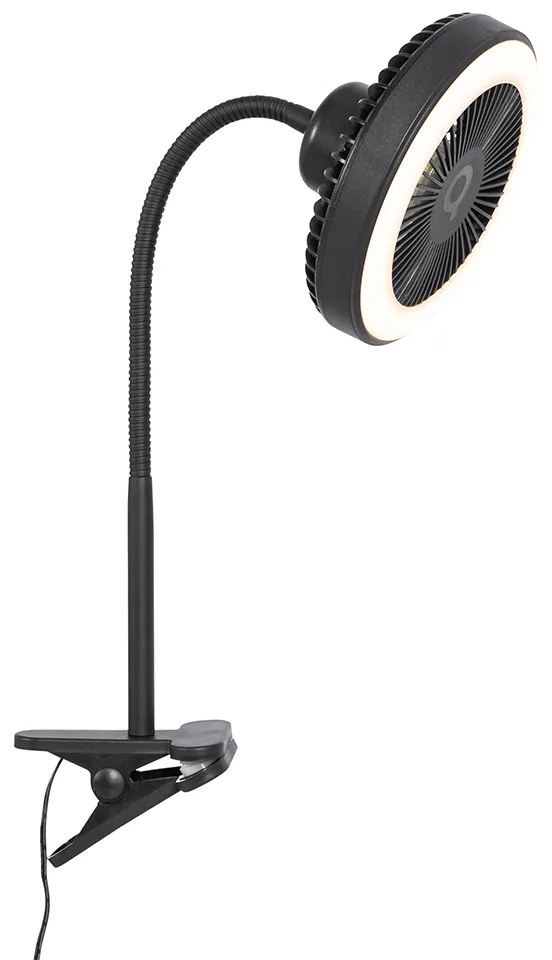 Bureauventilator zwart incl. LED 2700K - Dores Modern rond Binnenverlichting Lamp