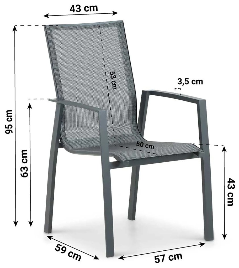 Tuinset 6 personen 217 cm Aluminium Grijs Lifestyle Garden Furniture Ultimate/Young